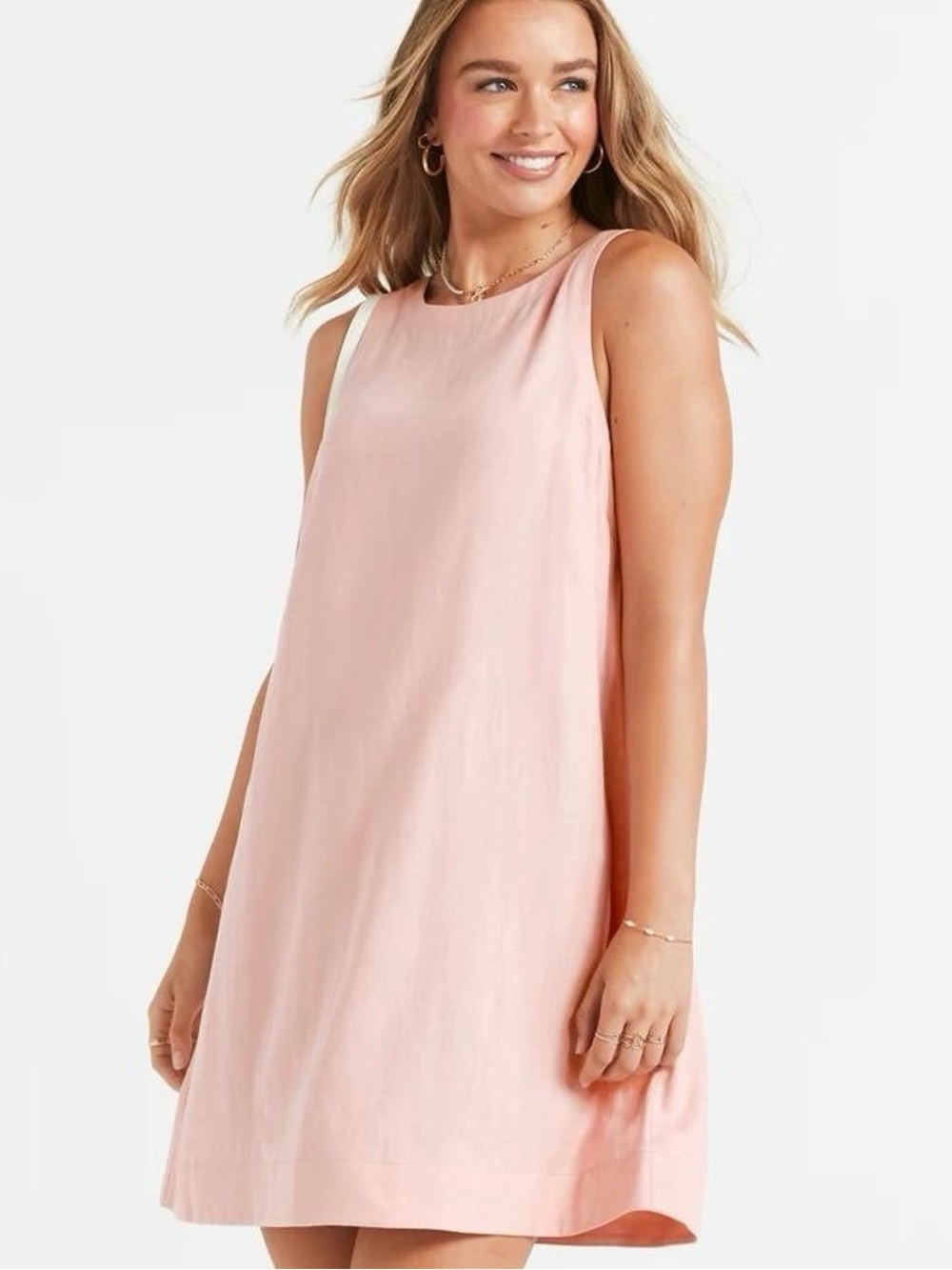 LOFT Women’s Soft Pink Linen Blend Sleeveless Shift Midi Keyhole Button Back 16